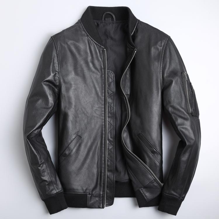 New Black Leather Men's short jacket