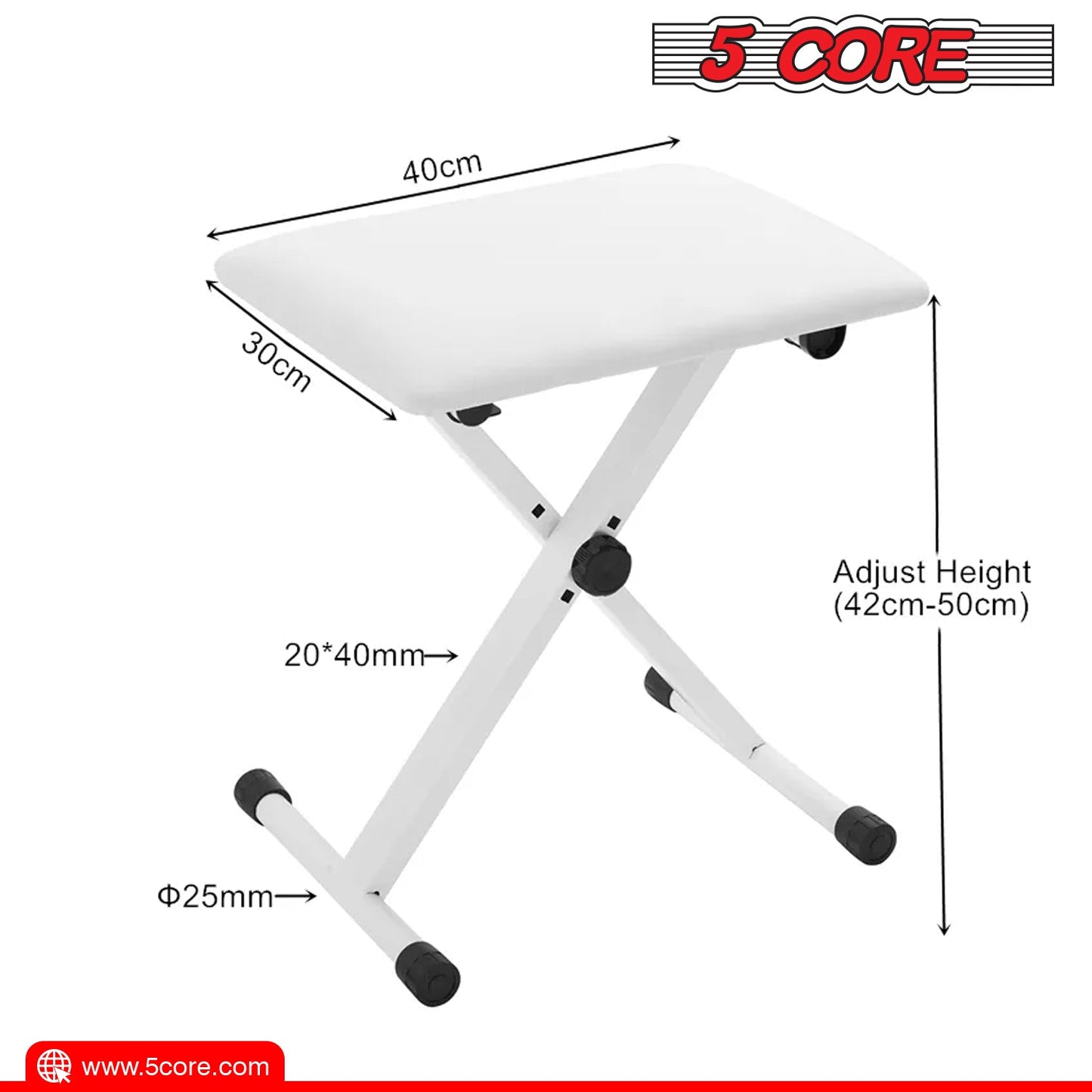 5Core Portable Piano Keyboard Music X-Style Adjustable Padded Stool Chair Seat Bench White DS 02 WH