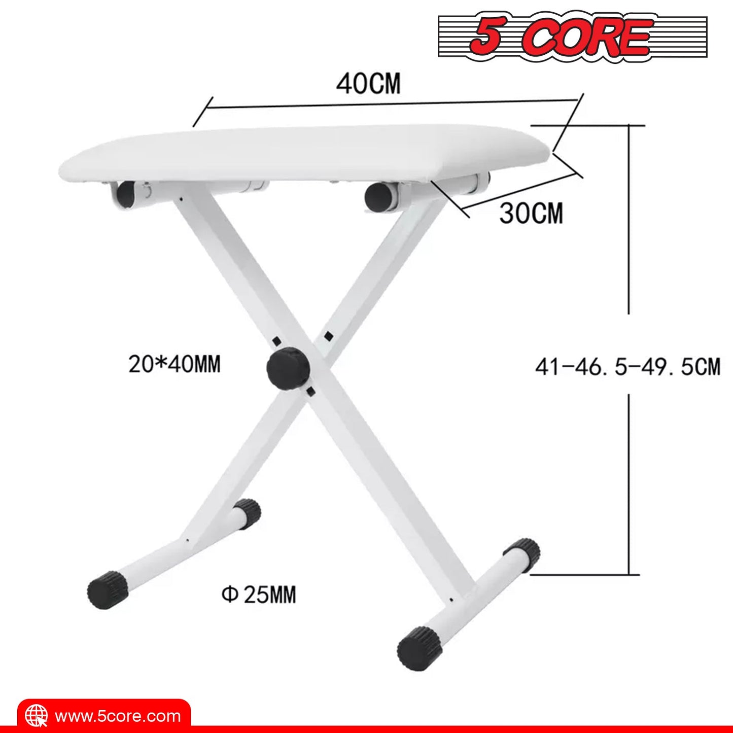 5Core Portable Piano Keyboard Music X-Style Adjustable Padded Stool Chair Seat Bench White DS 02 WH