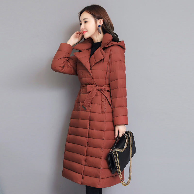 Down coat mid-length women's hooded padded coat
