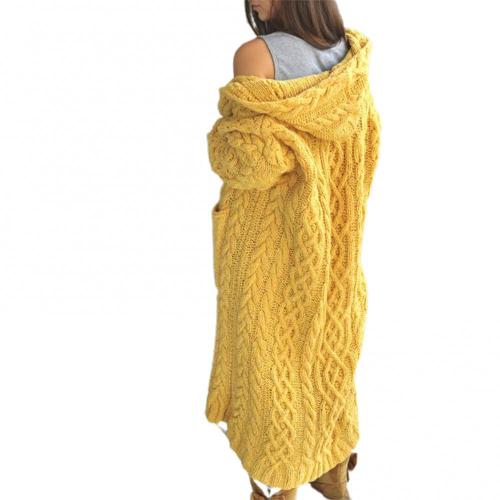 Coarse Stitch Women Loose Twist Braids Lazy Wind Hooded Long Cardigan Sweater