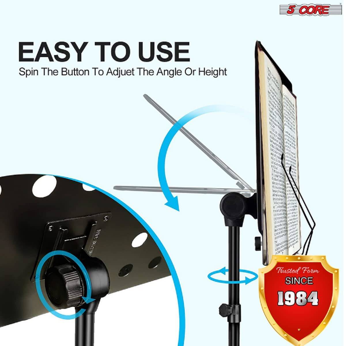 5 Core Sheet Music Stand With Mic Stand Holder - 3 IN 1 Professional Portable Music Stand with Folding Tray, Detachable Microphone Stand & Carry Bag, Dual-Use for Sheet Music & Projector Stand MUS MH