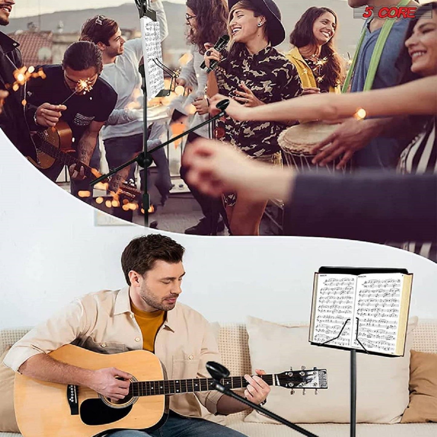 5 Core Sheet Music Stand With Mic Stand Holder - 3 IN 1 Professional Portable Music Stand with Folding Tray, Detachable Microphone Stand & Carry Bag, Dual-Use for Sheet Music & Projector Stand MUS MH