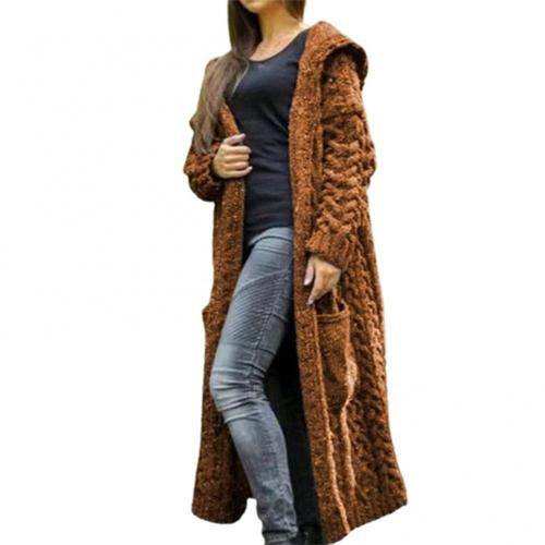 Coarse Stitch Women Loose Twist Braids Lazy Wind Hooded Long Cardigan Sweater
