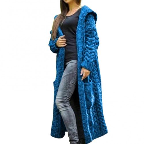 Coarse Stitch Women Loose Twist Braids Lazy Wind Hooded Long Cardigan Sweater