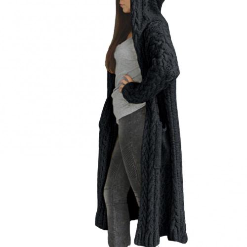 Coarse Stitch Women Loose Twist Braids Lazy Wind Hooded Long Cardigan Sweater