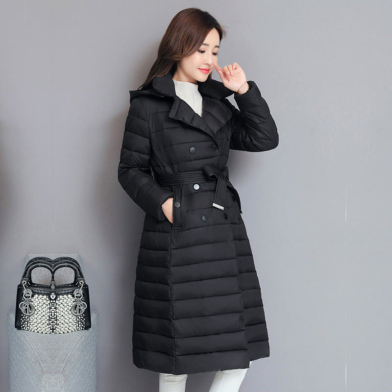 Down coat mid-length women's hooded padded coat