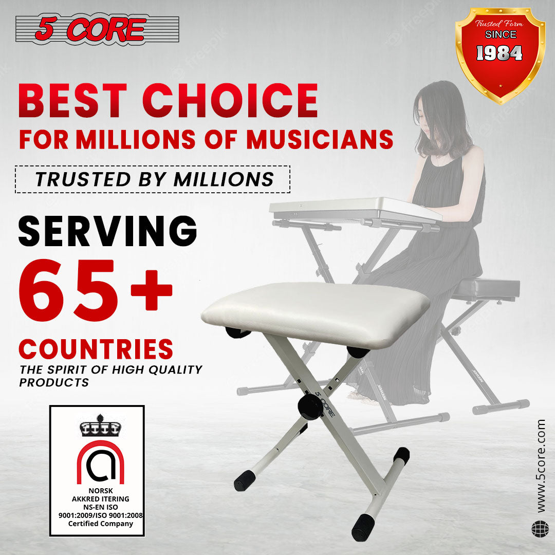 5Core Portable Piano Keyboard Music X-Style Adjustable Padded Stool Chair Seat Bench White DS 02 WH