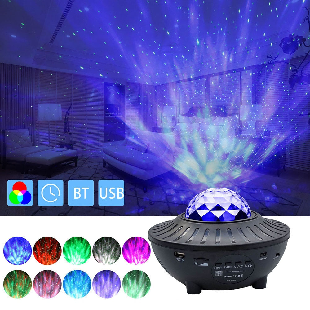 Colorful Starry Sky Projector Bluetooth USB Voice Control Music Player LED Night Light USB Charging Projection Lamp Kids Gift