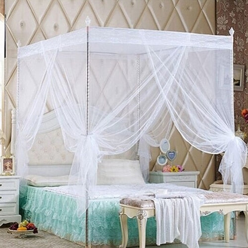 Romantic Lace Flaped Sqaure Mosquito Net Three Door Rail Supported Queen Twin Mosquito Net Bedding Textile Netting Mesh Canopy