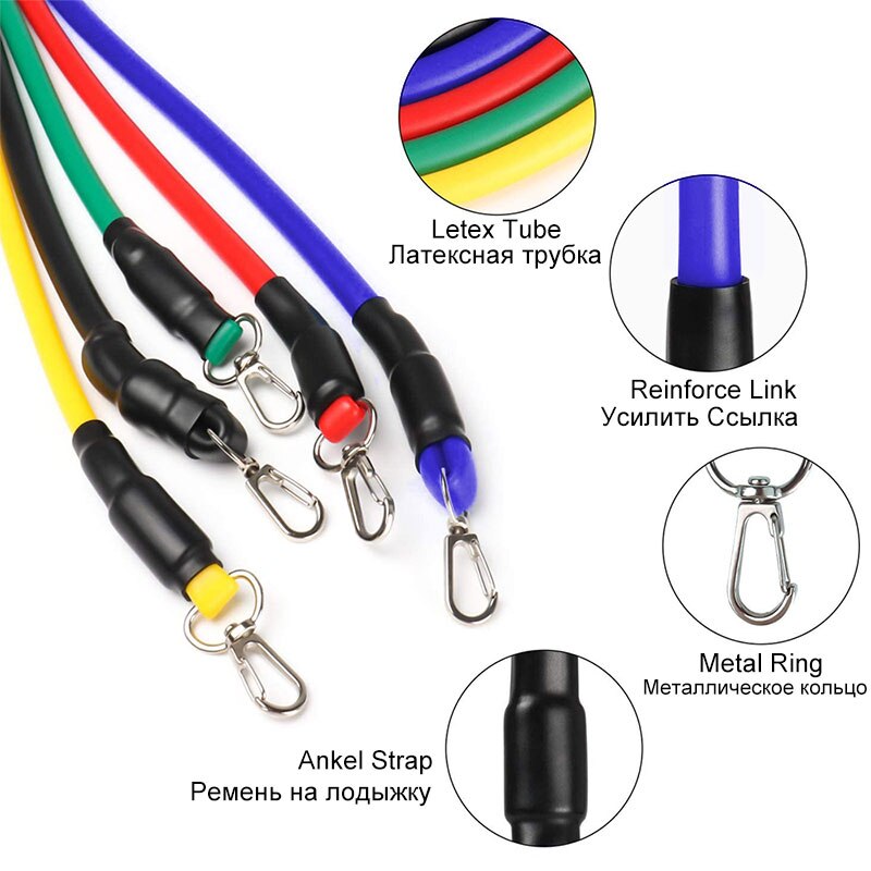 11Pcs/Set Resistance Bands Gym Equipment Latex Exercise Band Workouts Home Training Physical Therapy Bands Elastic Fitness