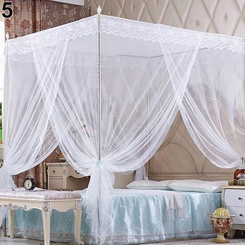 Romantic Lace Flaped Sqaure Mosquito Net Three Door Rail Supported Queen Twin Mosquito Net Bedding Textile Netting Mesh Canopy