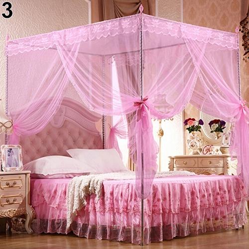 Romantic Lace Flaped Sqaure Mosquito Net Three Door Rail Supported Queen Twin Mosquito Net Bedding Textile Netting Mesh Canopy