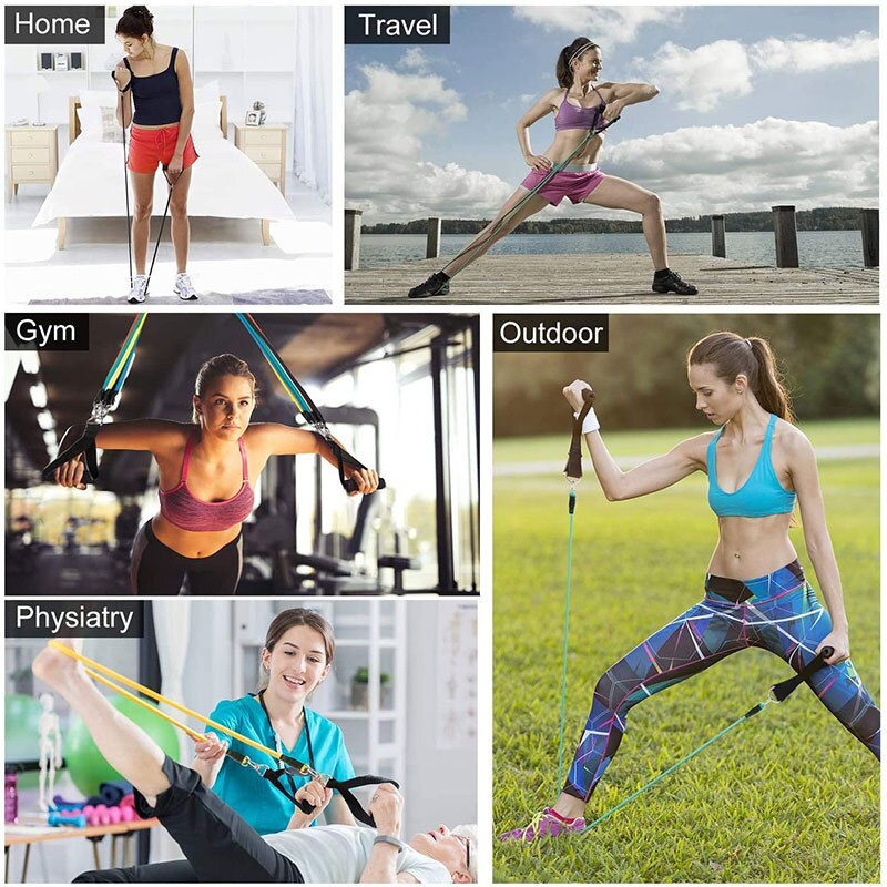 11Pcs/Set Resistance Bands Gym Equipment Latex Exercise Band Workouts Home Training Physical Therapy Bands Elastic Fitness