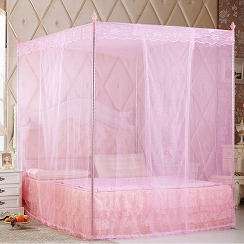 Romantic Lace Flaped Sqaure Mosquito Net Three Door Rail Supported Queen Twin Mosquito Net Bedding Textile Netting Mesh Canopy