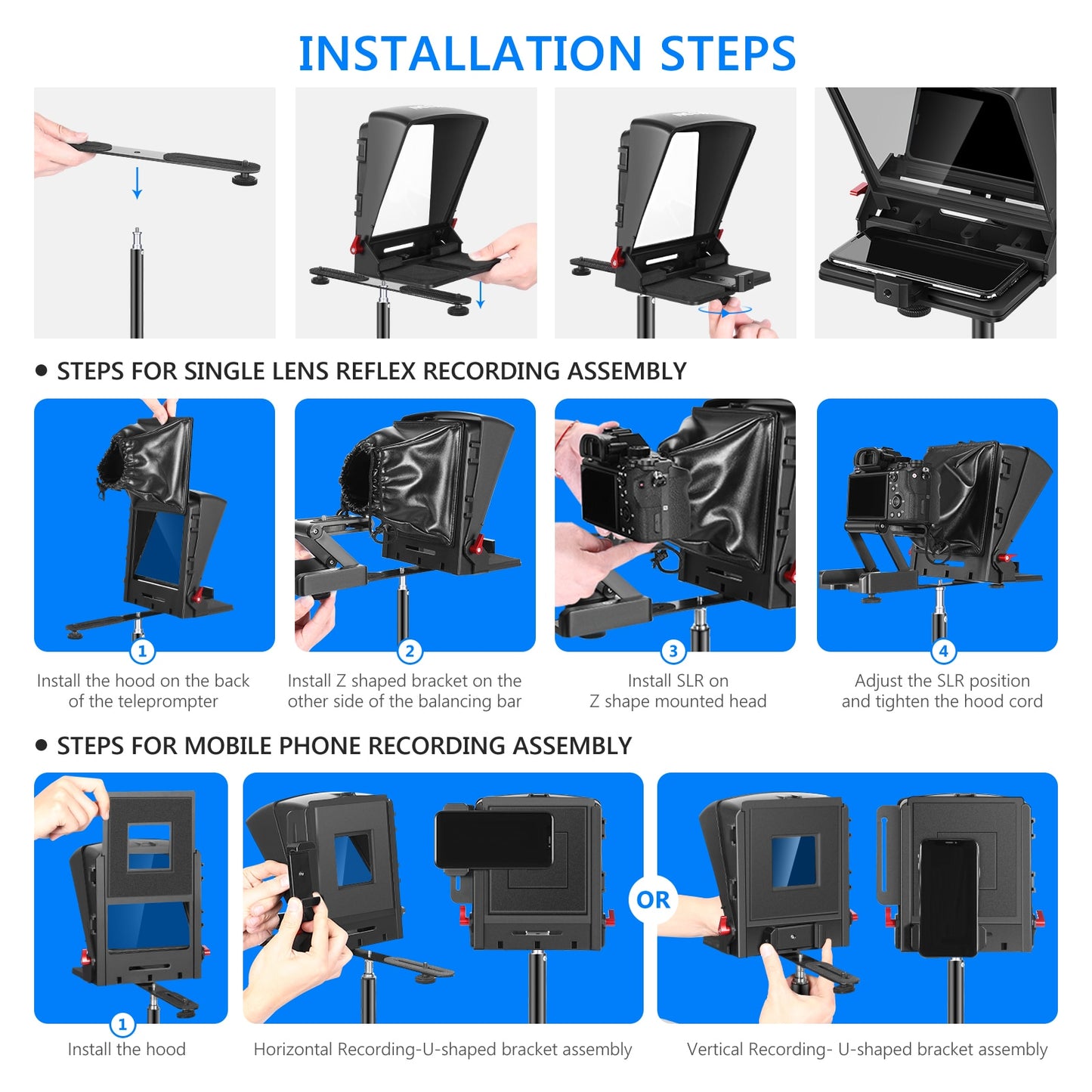 Neewer Mini Teleprompter Smartphone Teleprompter Artifact Video + Remote Control For iPhone Samsung Mirrorless Camera Recording