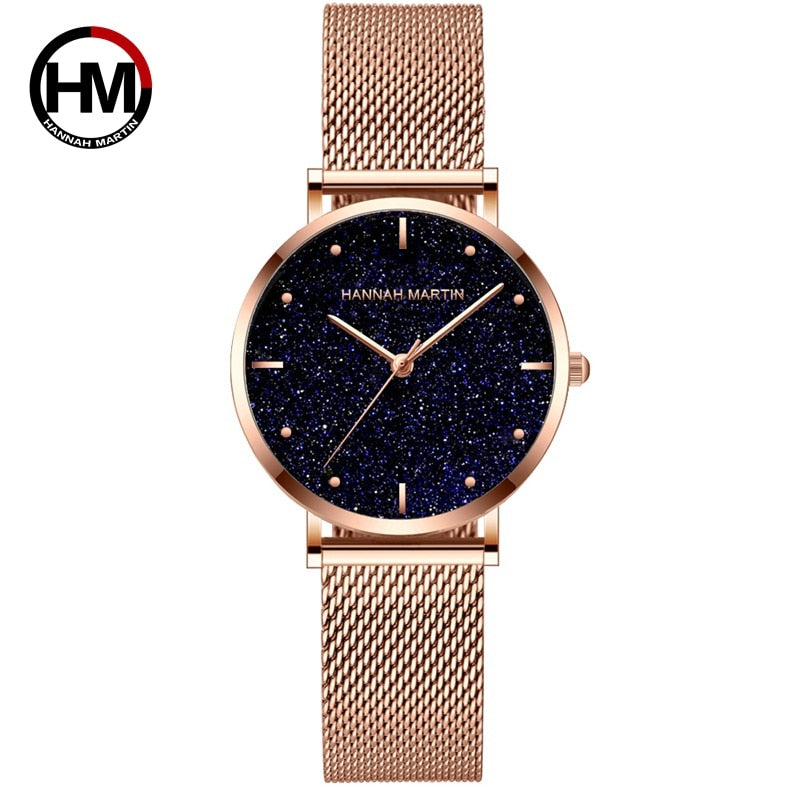 Women Stainless Steel Rose Gold Mesh Unique Simple Casual Quartz Waterproof Wristwatches Hot Sale