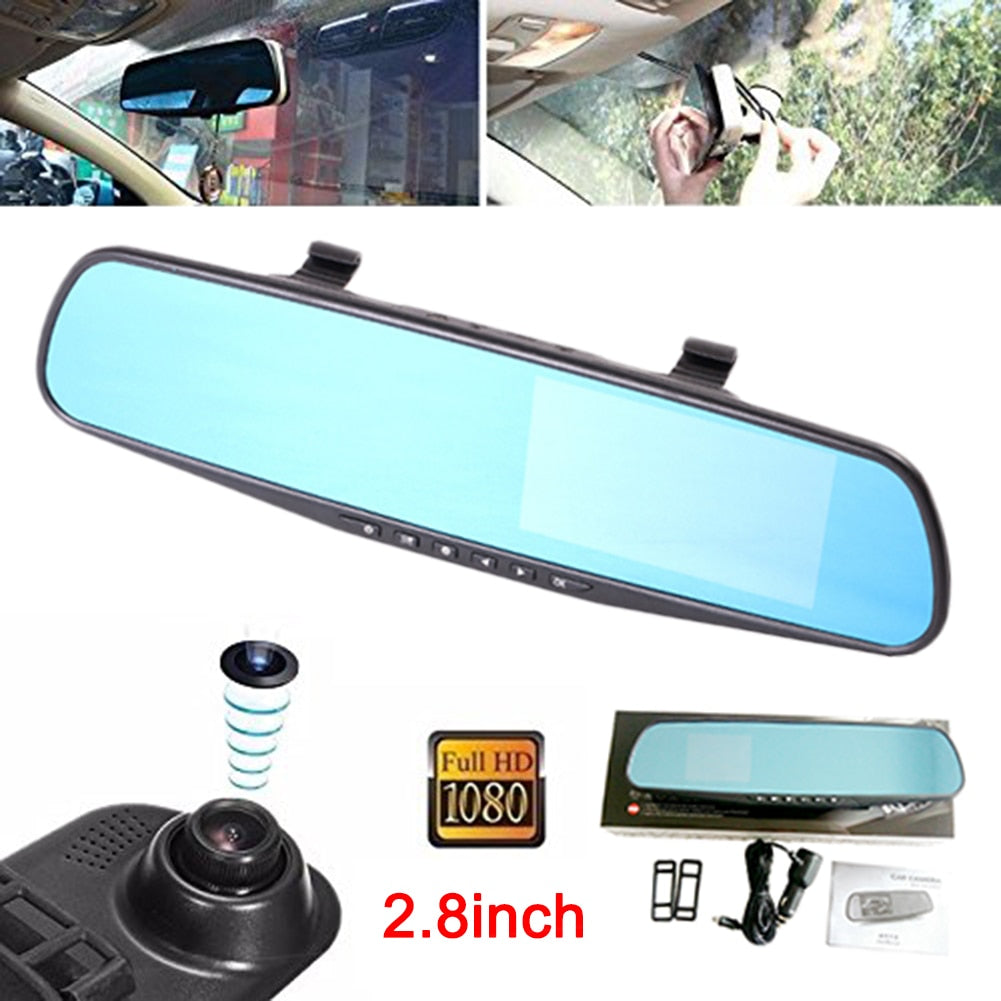 Car Rear Mirror DVR Recorder Dash Cam 1080P HD Blue Screen 2.8-Inch Anti-Dazzling Mirror Full HD Digital Backup Video