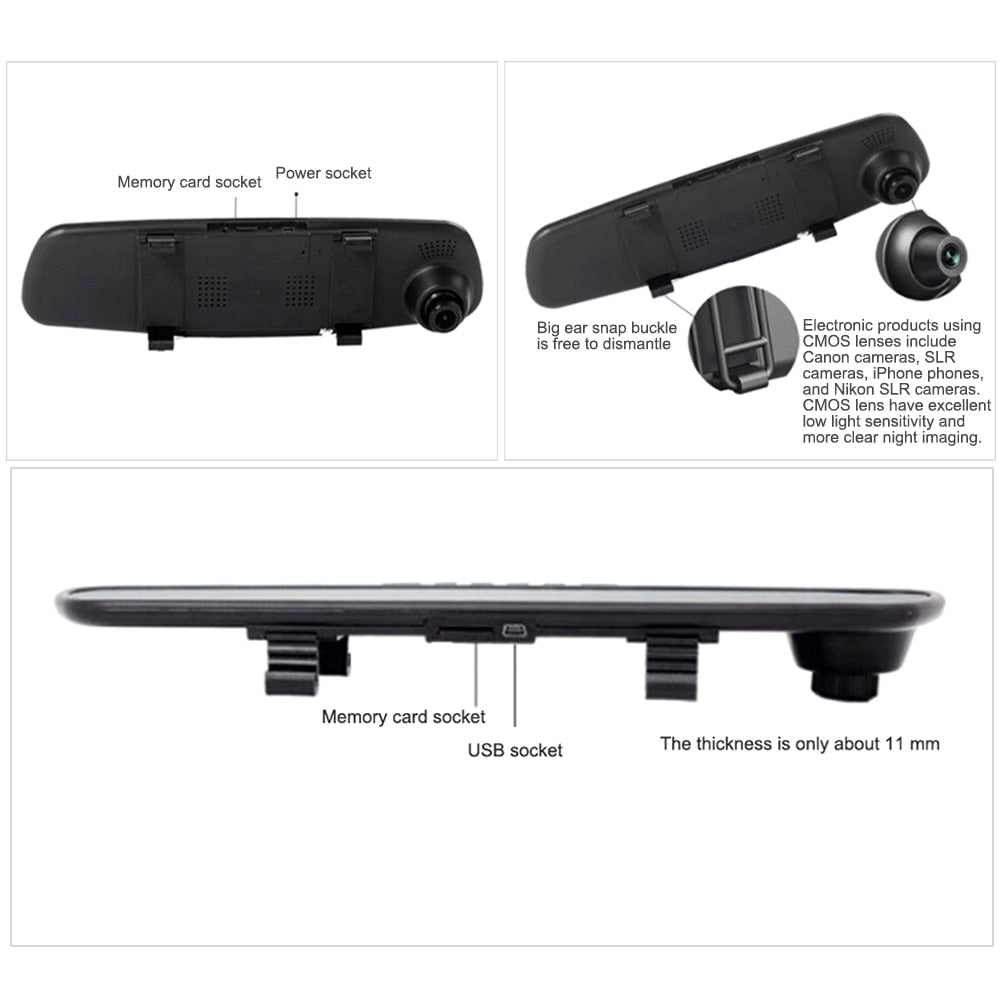 Car Rear Mirror DVR Recorder Dash Cam 1080P HD Blue Screen 2.8-Inch Anti-Dazzling Mirror Full HD Digital Backup Video