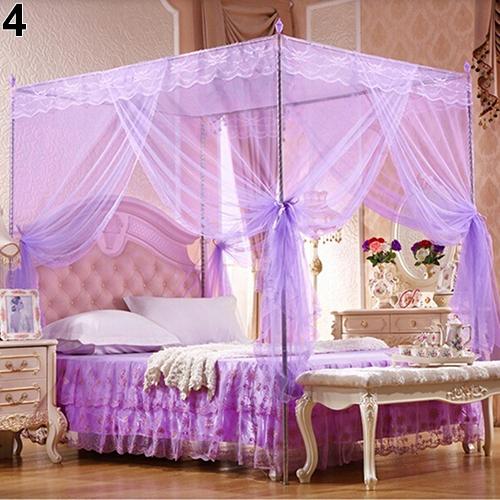 Romantic Lace Flaped Sqaure Mosquito Net Three Door Rail Supported Queen Twin Mosquito Net Bedding Textile Netting Mesh Canopy