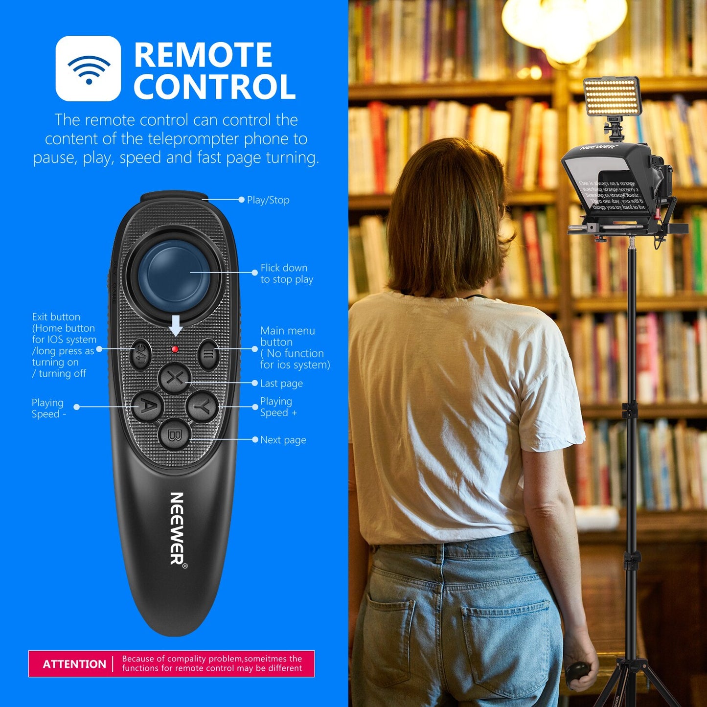 Neewer Mini Teleprompter Smartphone Teleprompter Artifact Video + Remote Control For iPhone Samsung Mirrorless Camera Recording