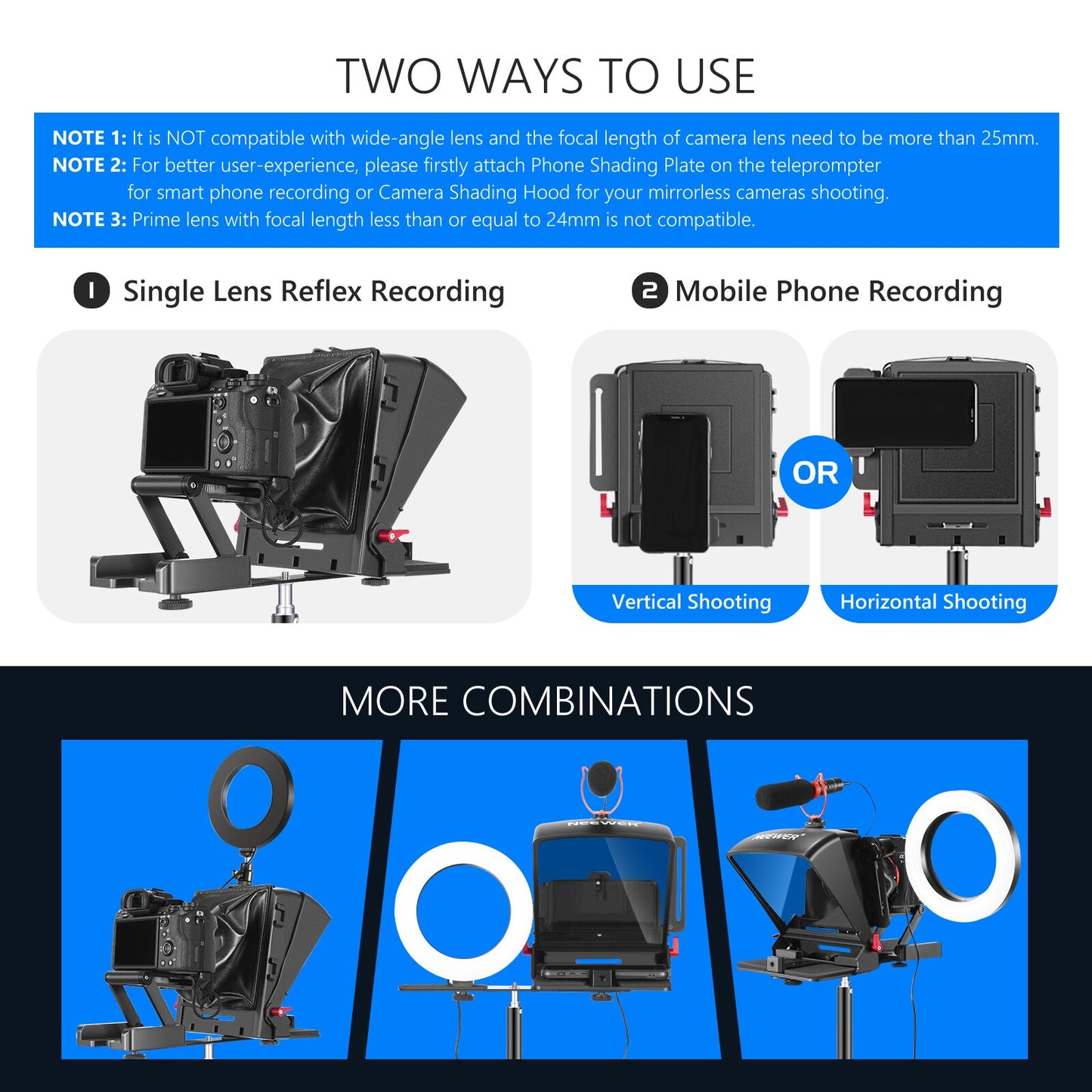 Neewer Mini Teleprompter Smartphone Teleprompter Artifact Video + Remote Control For iPhone Samsung Mirrorless Camera Recording