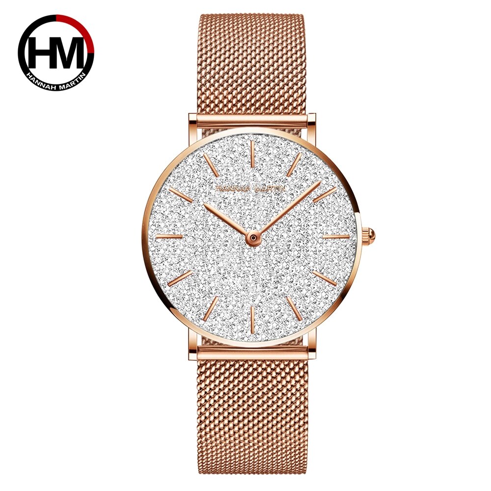 Women Stainless Steel Rose Gold Mesh Unique Simple Casual Quartz Waterproof Wristwatches Hot Sale