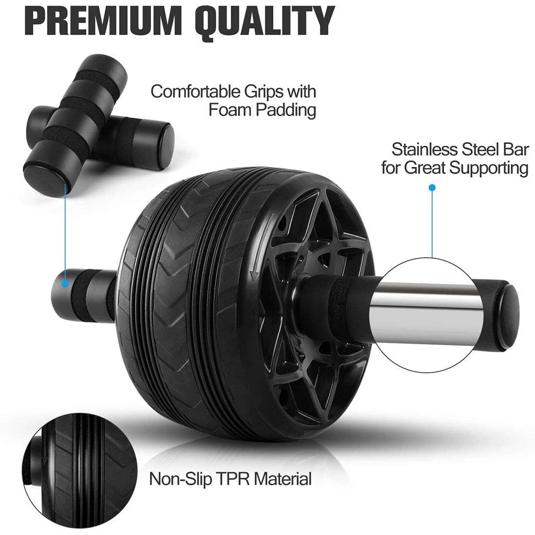 AB Roller Wheel Machine Abdominal Exercise Trainer Health and Fitness Workout Equipment for Home Gym with Mat Boxing Training