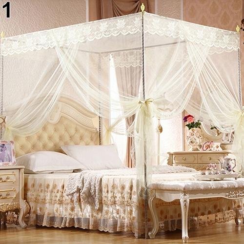 Romantic Lace Flaped Sqaure Mosquito Net Three Door Rail Supported Queen Twin Mosquito Net Bedding Textile Netting Mesh Canopy