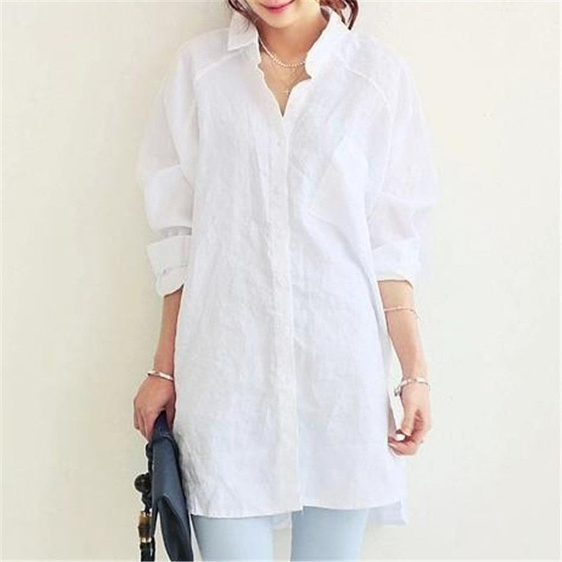Blouse Women's White Blouses Shirt Casual Linen