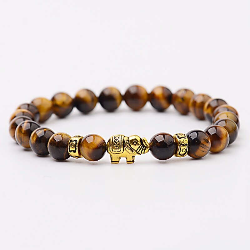 Natural Stone Bracelet Meditation Gold Elephant Beads Women Men