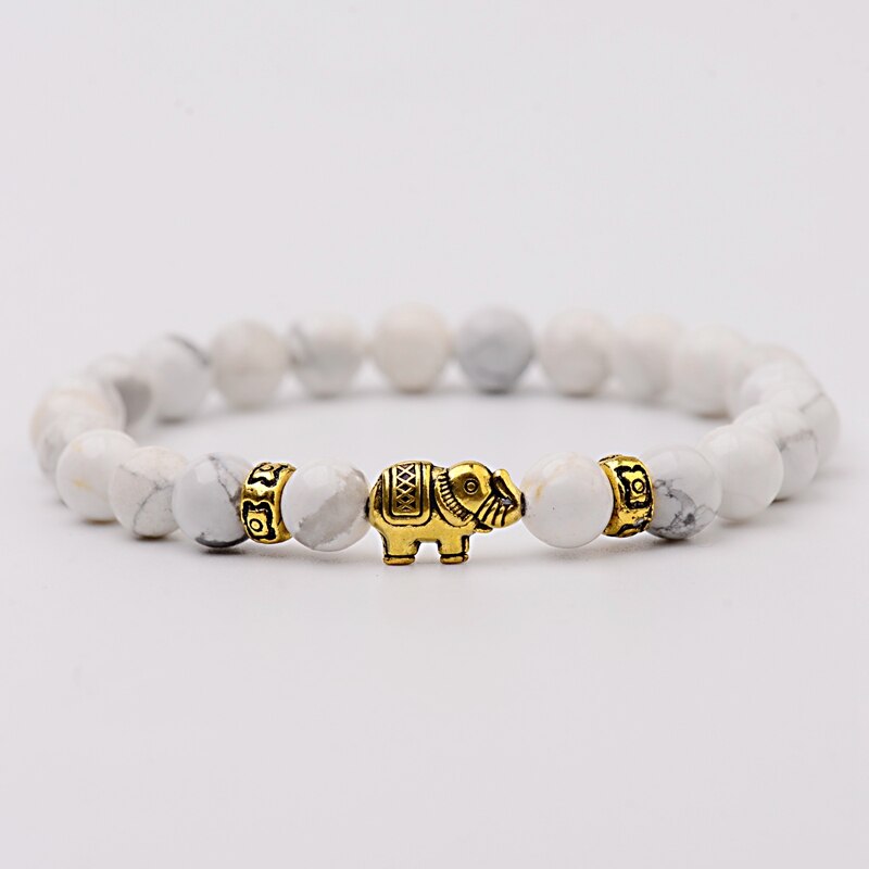 Natural Stone Bracelet Meditation Gold Elephant Beads Women Men
