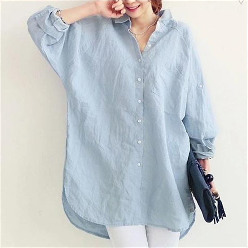 Blouse Women's White Blouses Shirt Casual Linen