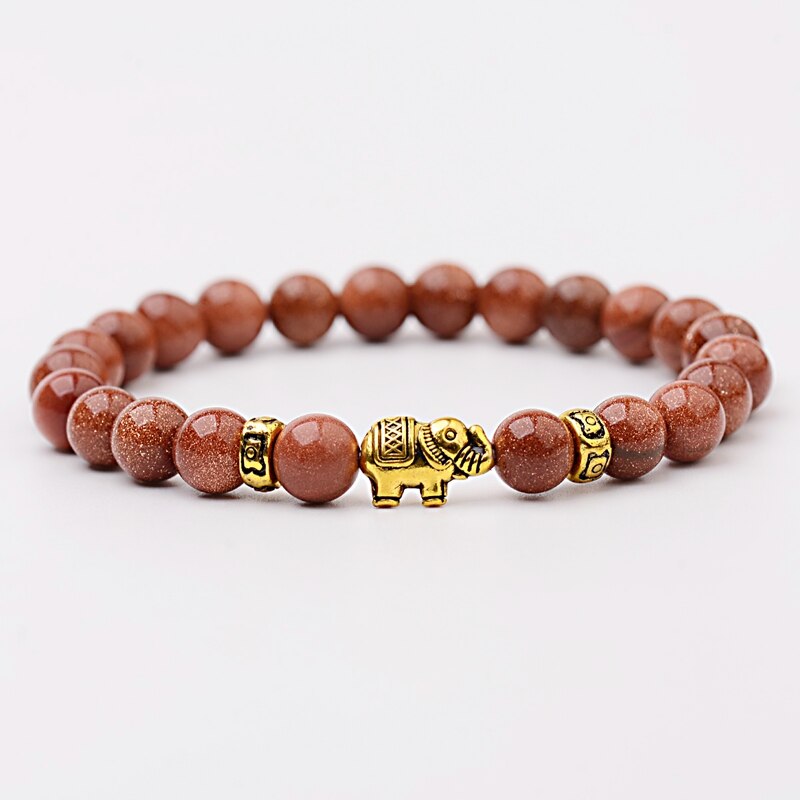 Natural Stone Bracelet Meditation Gold Elephant Beads Women Men