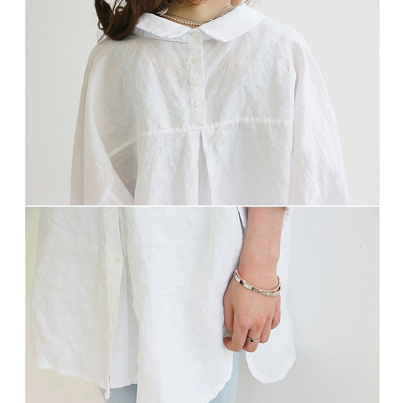 Blouse Women's White Blouses Shirt Casual Linen