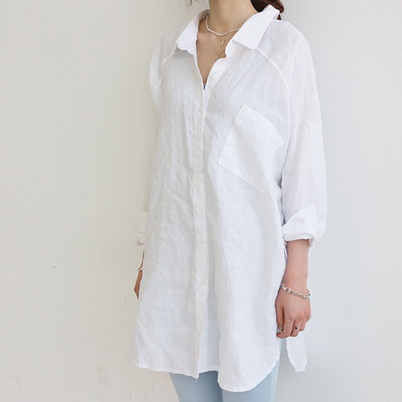 Blouse Women's White Blouses Shirt Casual Linen
