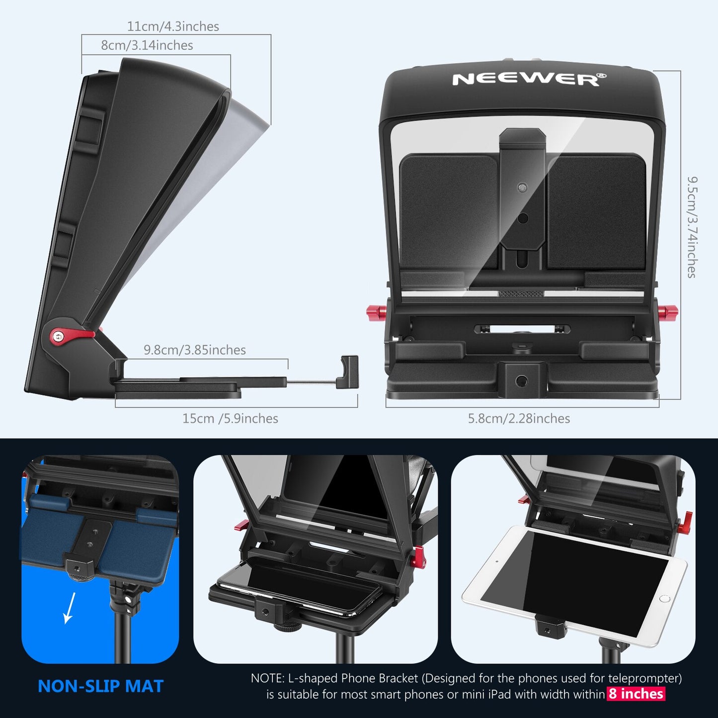 Neewer Mini Teleprompter Smartphone Teleprompter Artifact Video + Remote Control For iPhone Samsung Mirrorless Camera Recording