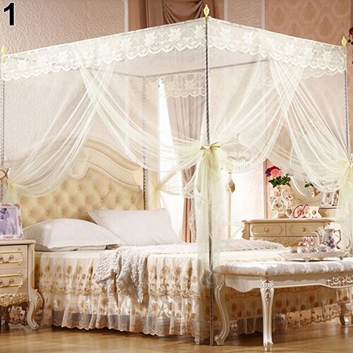 Romantic Lace Flaped Sqaure Mosquito Net Three Door Rail Supported Queen Twin Mosquito Net Bedding Textile Netting Mesh Canopy