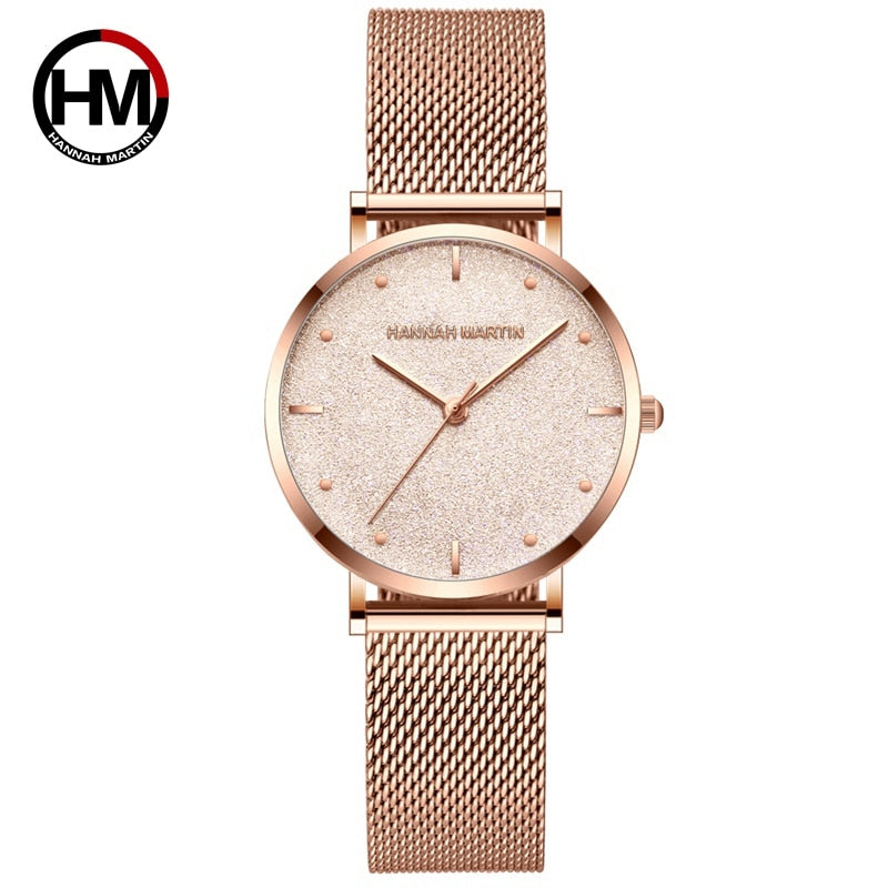 Women Stainless Steel Rose Gold Mesh Unique Simple Casual Quartz Waterproof Wristwatches Hot Sale