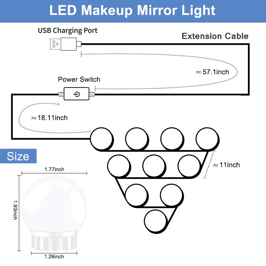 Makeup Mirror Light 5V USB Hollywood With Touch Dimmer Table Mirror LED Light Bedroom Decor 2/6/10/14 Led Bulbs Vanity Light