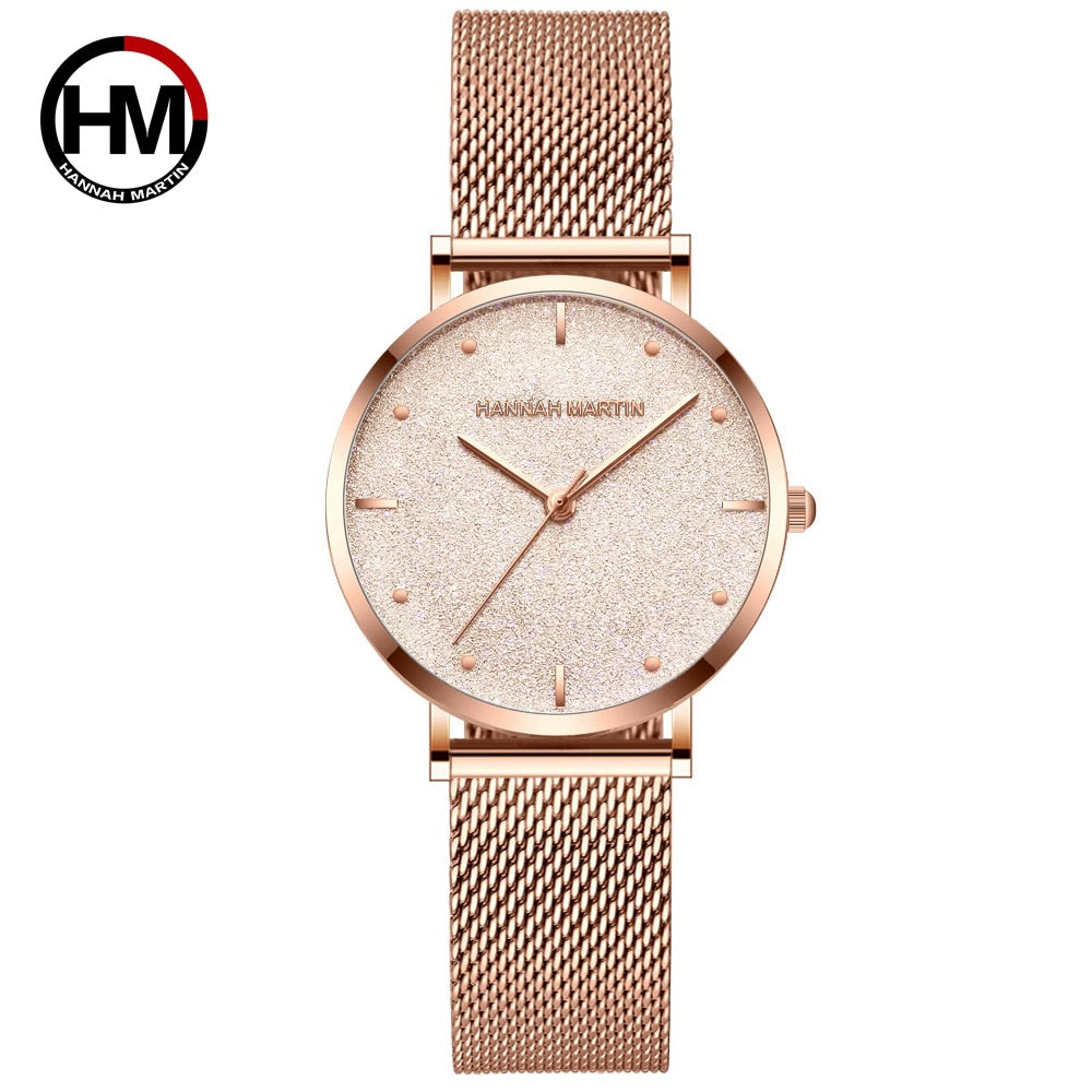 Women Stainless Steel Rose Gold Mesh Unique Simple Casual Quartz Waterproof Wristwatches Hot Sale
