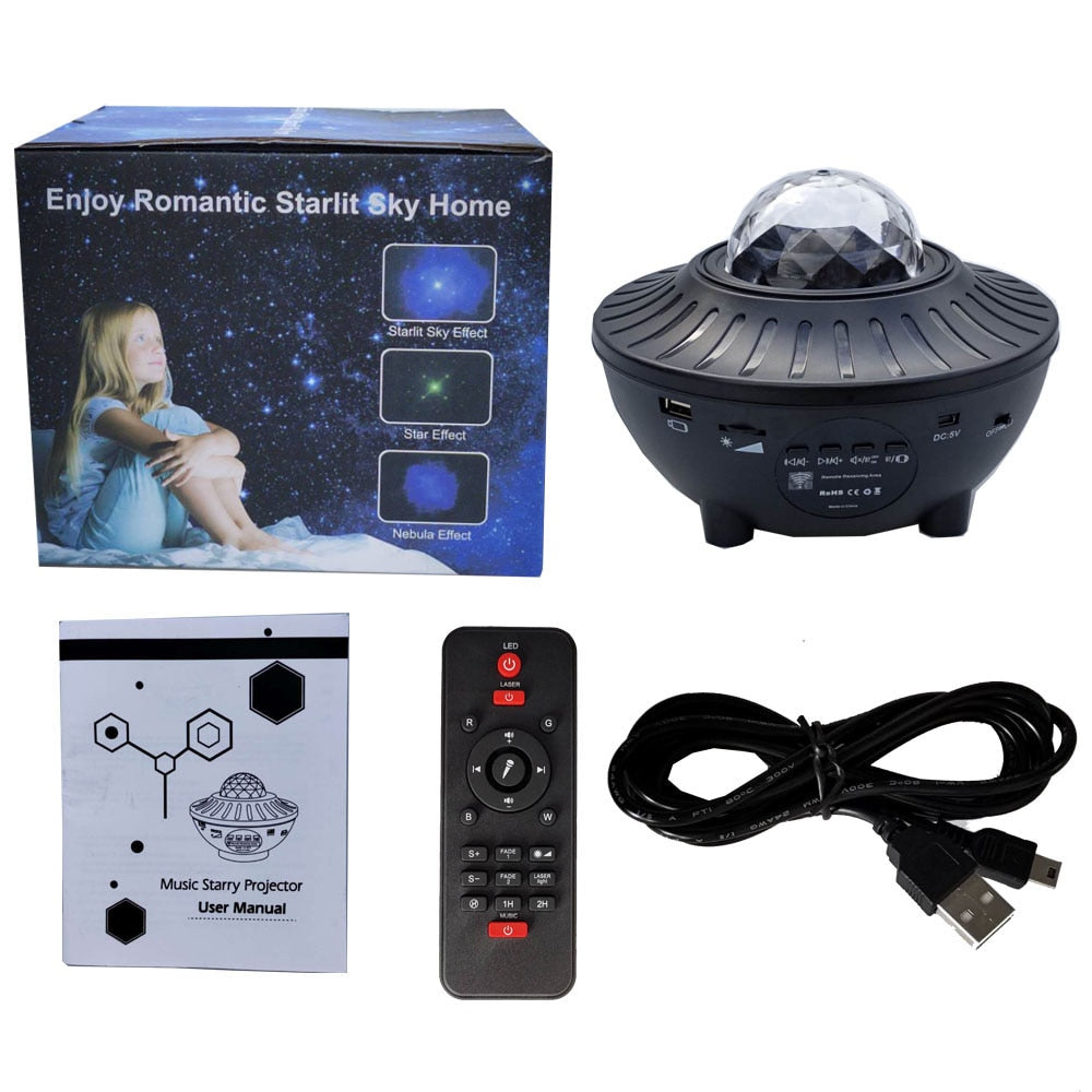 Colorful Starry Sky Projector Bluetooth USB Voice Control Music Player LED Night Light USB Charging Projection Lamp Kids Gift
