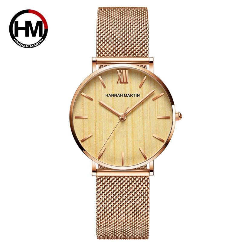Women Stainless Steel Rose Gold Mesh Unique Simple Casual Quartz Waterproof Wristwatches Hot Sale