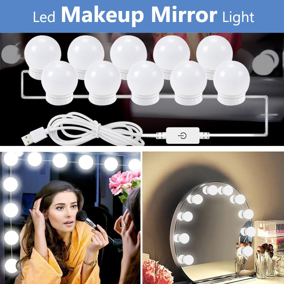 Makeup Mirror Light 5V USB Hollywood With Touch Dimmer Table Mirror LED Light Bedroom Decor 2/6/10/14 Led Bulbs Vanity Light