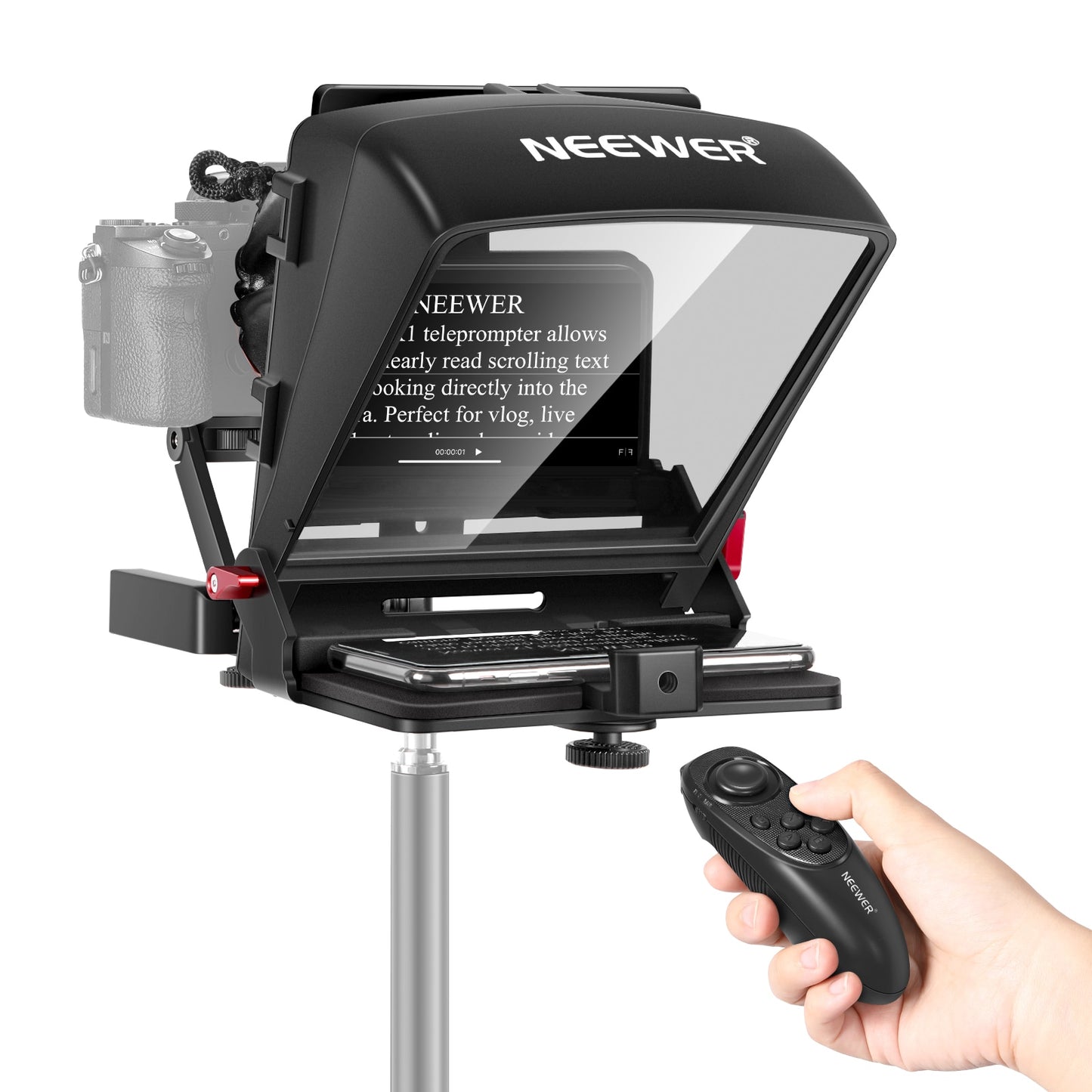 Neewer Mini Teleprompter Smartphone Teleprompter Artifact Video + Remote Control For iPhone Samsung Mirrorless Camera Recording