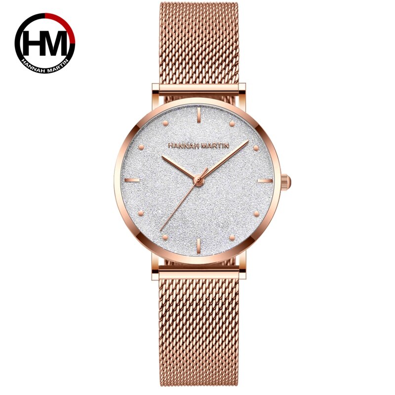 Women Stainless Steel Rose Gold Mesh Unique Simple Casual Quartz Waterproof Wristwatches Hot Sale