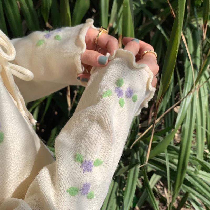 Cardigan Women Vintage Embroidery Sweet Simple Tender Spring Lovely Lace-up Bow All-match Sun Protection Daily Knitted Sweaters