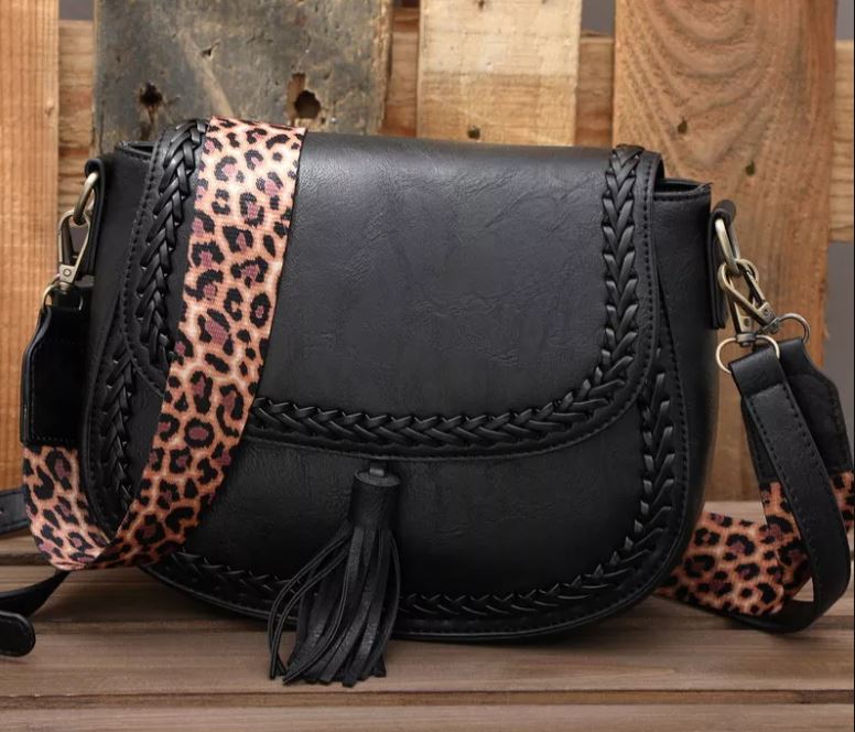 Guitar Strap Black Saddle Crossbody / Shoulder Bag - High Quality Vegan Leather