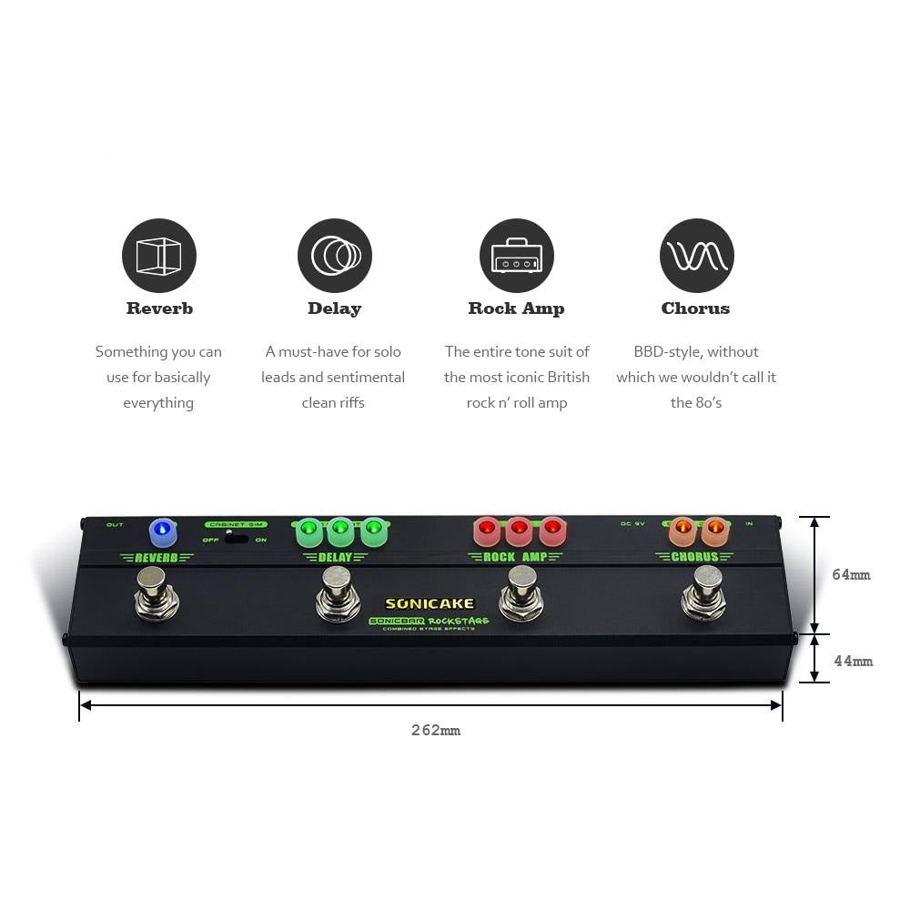 Rock Stage Guitar Multi Effects Pedal Combine Model Chorus Distortion Delay Reverb QCE-10