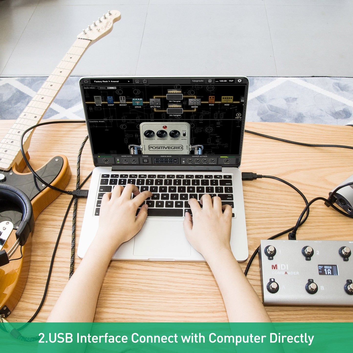 MIDI Commander Guitar Portable USB MIDI Foot Controller With 10 Foot Switches 2 Expression Pedal Jacks 8 Host Presets For Live